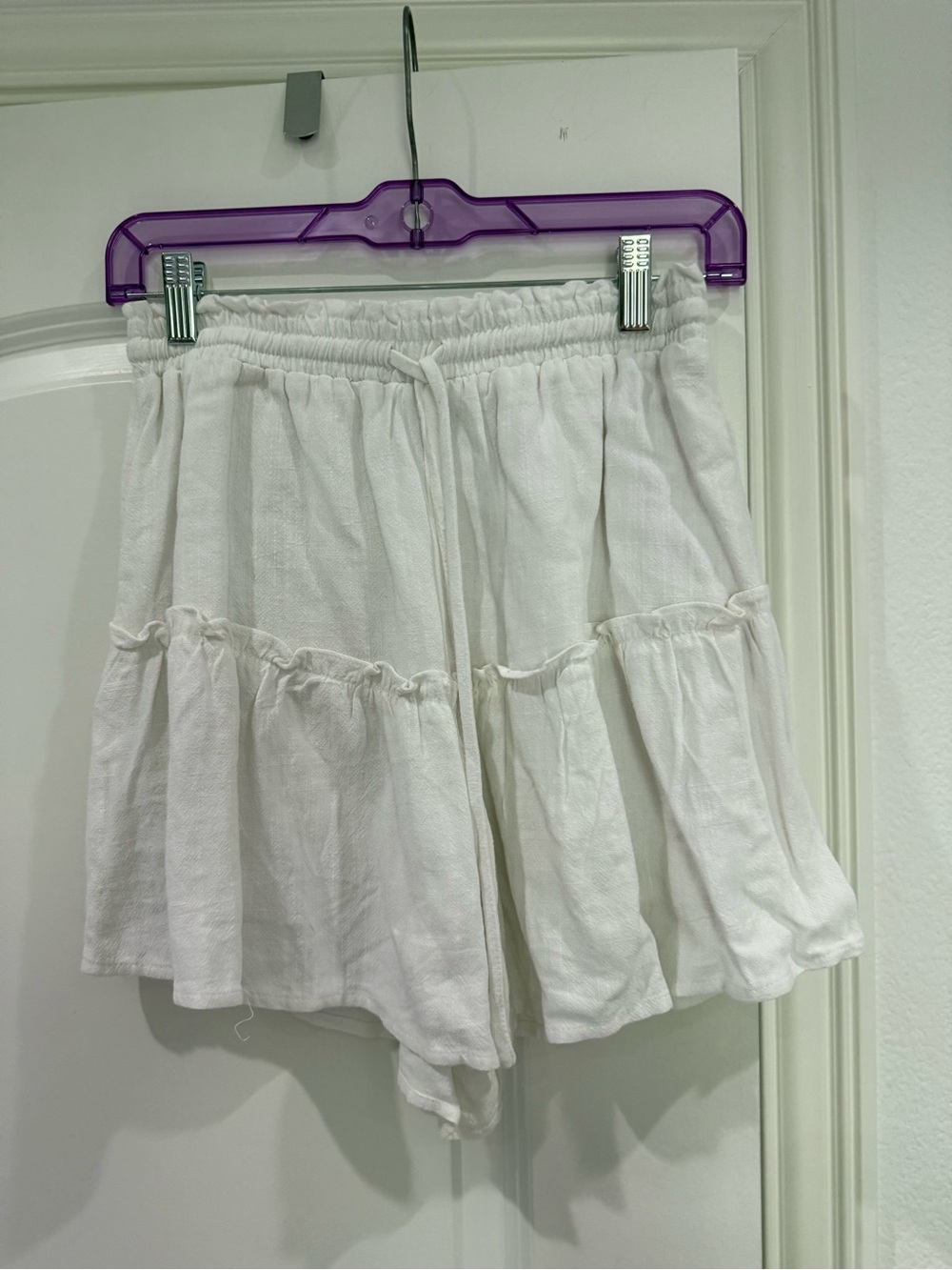 Princess Polly Cream Elastic Waist Tiered Shorts